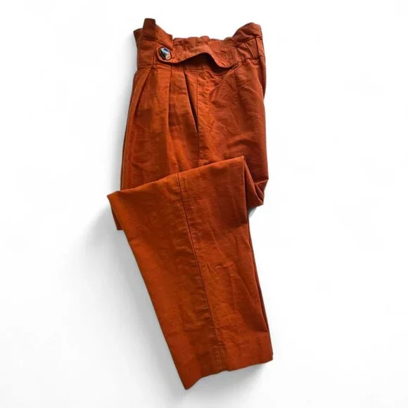 Zara Woman High-Waisted Pleated Rust Orange Tapered Pants Size S - Picture 6 of 8